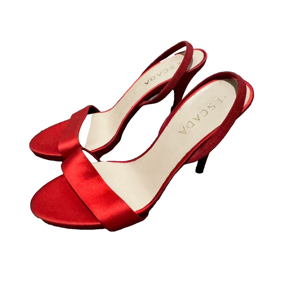 Vintage Escada Shoes Red 39 US 8.5 Satin Strappy Stiletto Heels Pumps Sandals
